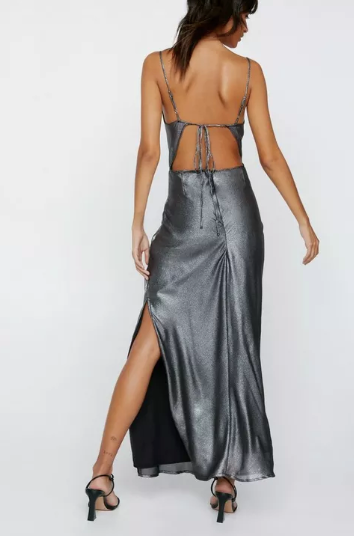 Cowl Neck Metallic Foiled Maxi Dress