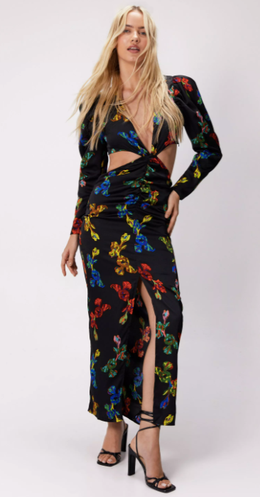 Floral print satin dress