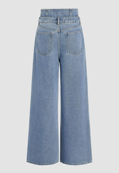 Double Waist Solid Button Wide Leg Jeans