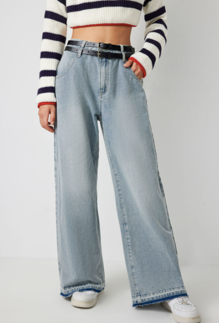 High Waist Pocket Double Belted Jeans