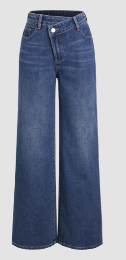 High waist asymmetric jeans